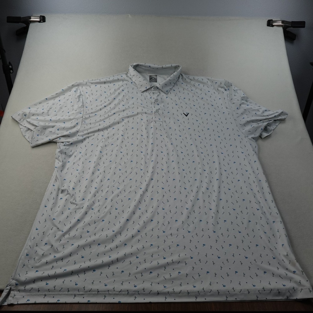 Callaway Opti Dri Polo Mens 3XL Tall White Geometric Performance Golf Stretch